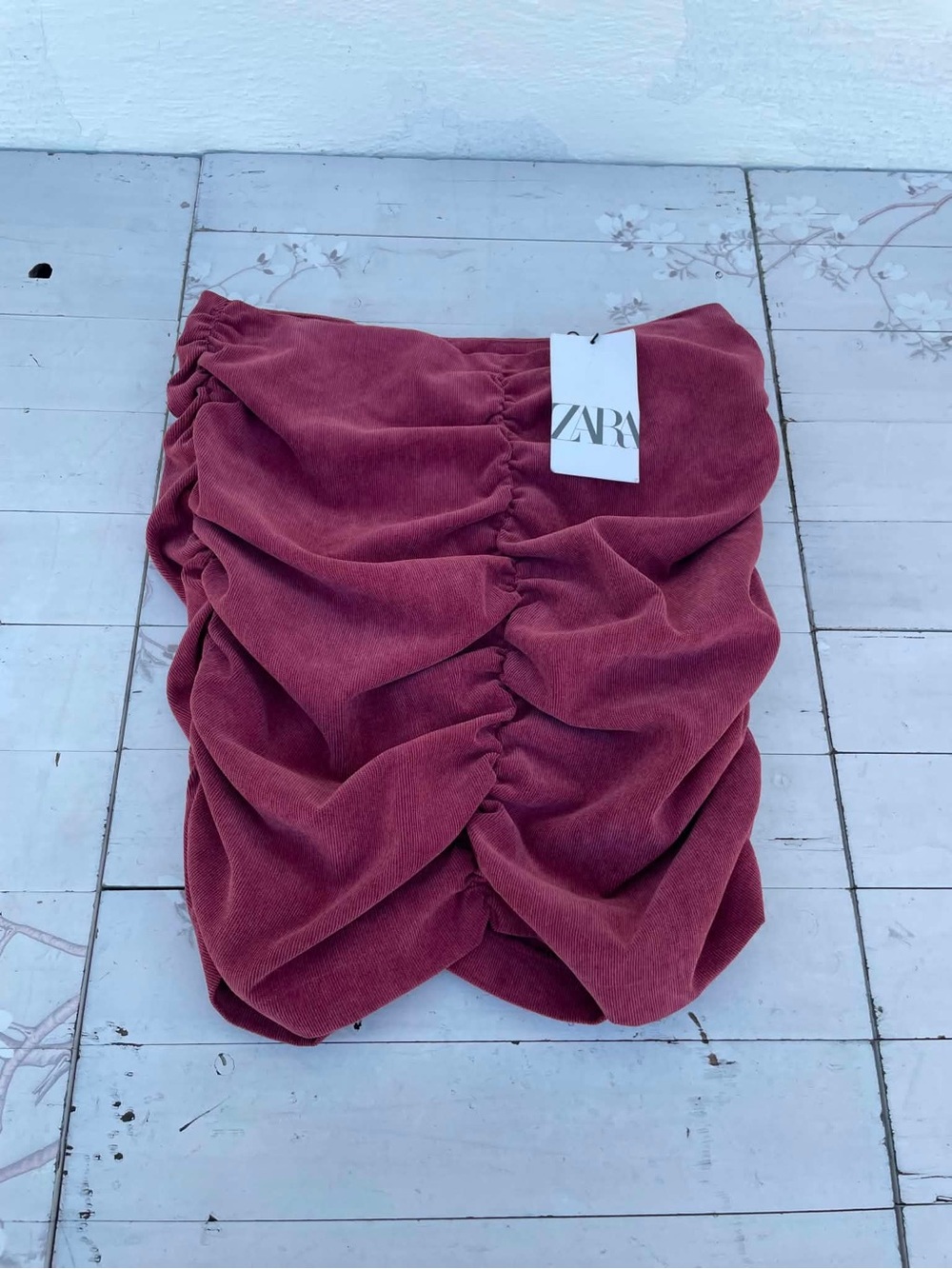 Zara Ruched Corduroy Mini Skirt - Rose